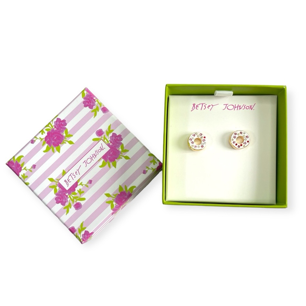 Betsey Johnson Spring 2023 Enamel and Jewel Donut Pierced Earrings - Picture 5 of 7